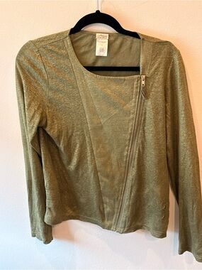 Les Ateliers de la Maille Linen Moto Jacket Size 1 Olive Metallic